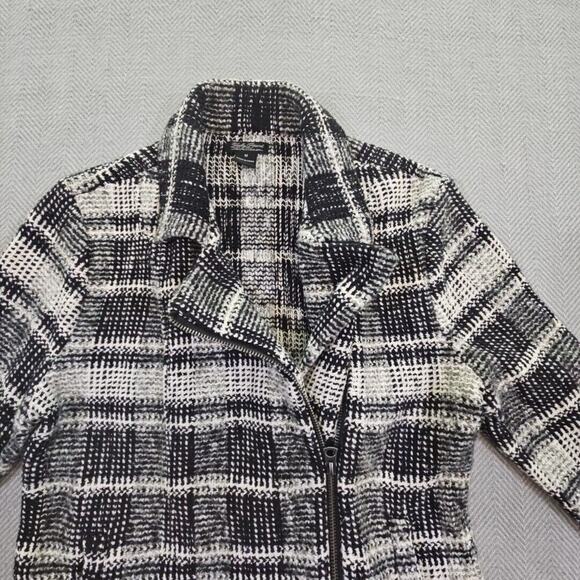 Lucky Brand Black Plaid Moto Knit Sweater Women's Size Medium Jacket Harper Y2K - Picture 10 of 16